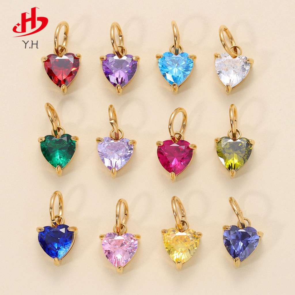 ⭐Y.H⭐ 316L DIY  6X6mm  รูปหัวใจ  คริสตัล  สีทอง  14K  จี้สแตนเลส