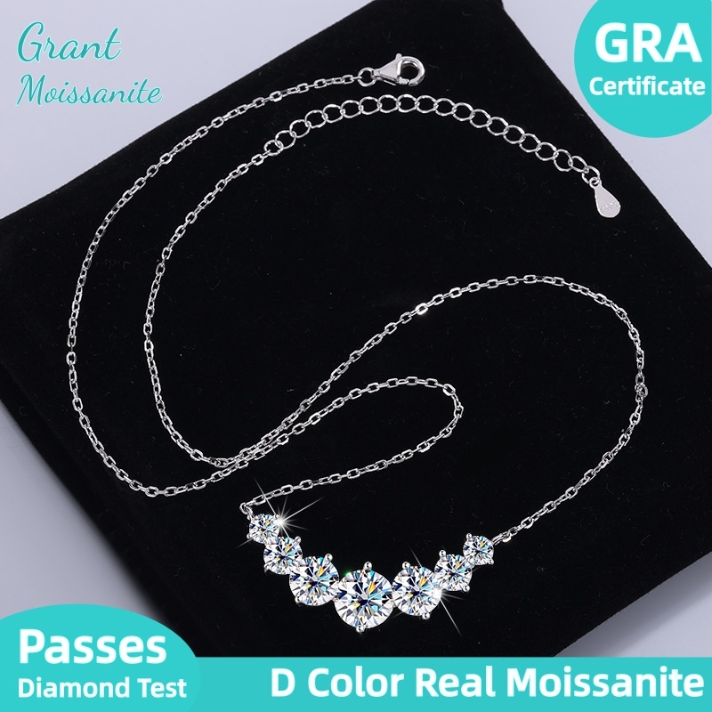 จริง Moissanite Seven stone Eternity สร้อยคอพร้อมใบรับรอง GRA 1.7ct - 5.6ct ใน S925 สร้อยคอเงินแท้