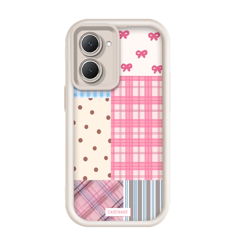 สําหรับ iQOO Z9 Lite/iQOO Z9 Lite 5G,สไตล์สาวหวานตาหมากรุกโบว์สีตัดกันเคสโทรศัพท์