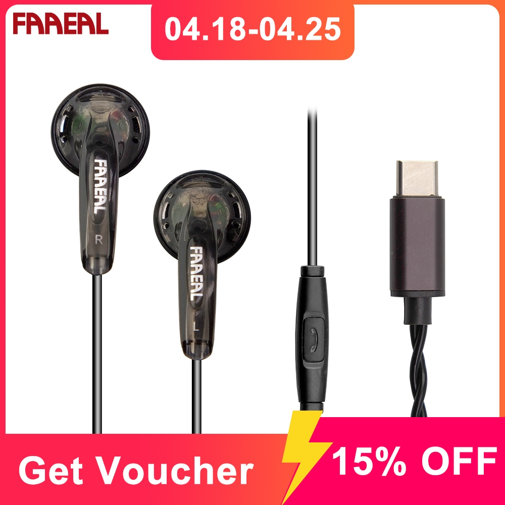 FAAEAL Iris หูฟัง Type-C รุ่นชิป DAC 15.4 มม.แบบไดนามิก Strong Bass เพลงหูฟัง IEM HiFi Sound Classic Shell HD ไมโครโฟนหูฟังชนิดใส่ในหูแบบมีสาย