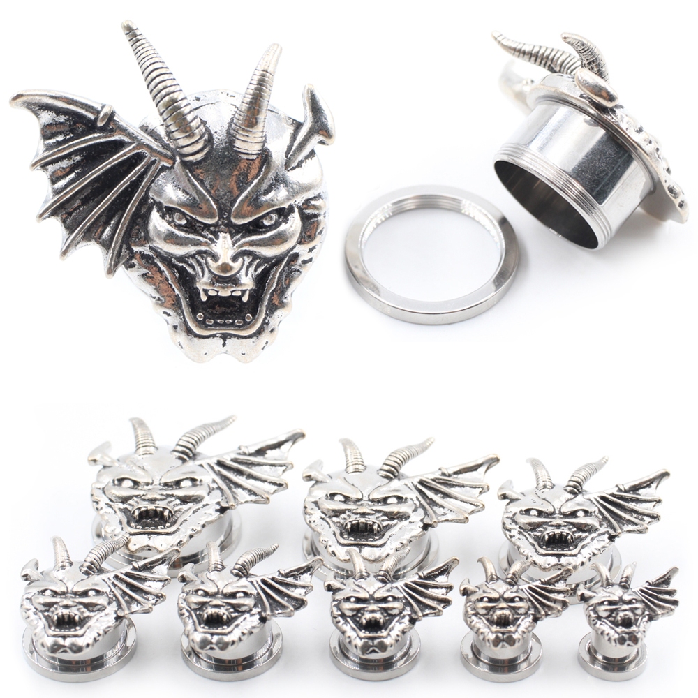 Alisouy 2 ชิ้น สแตนเลส แหวนปีกมังกร ขยายLOBE STRETCHER gauge