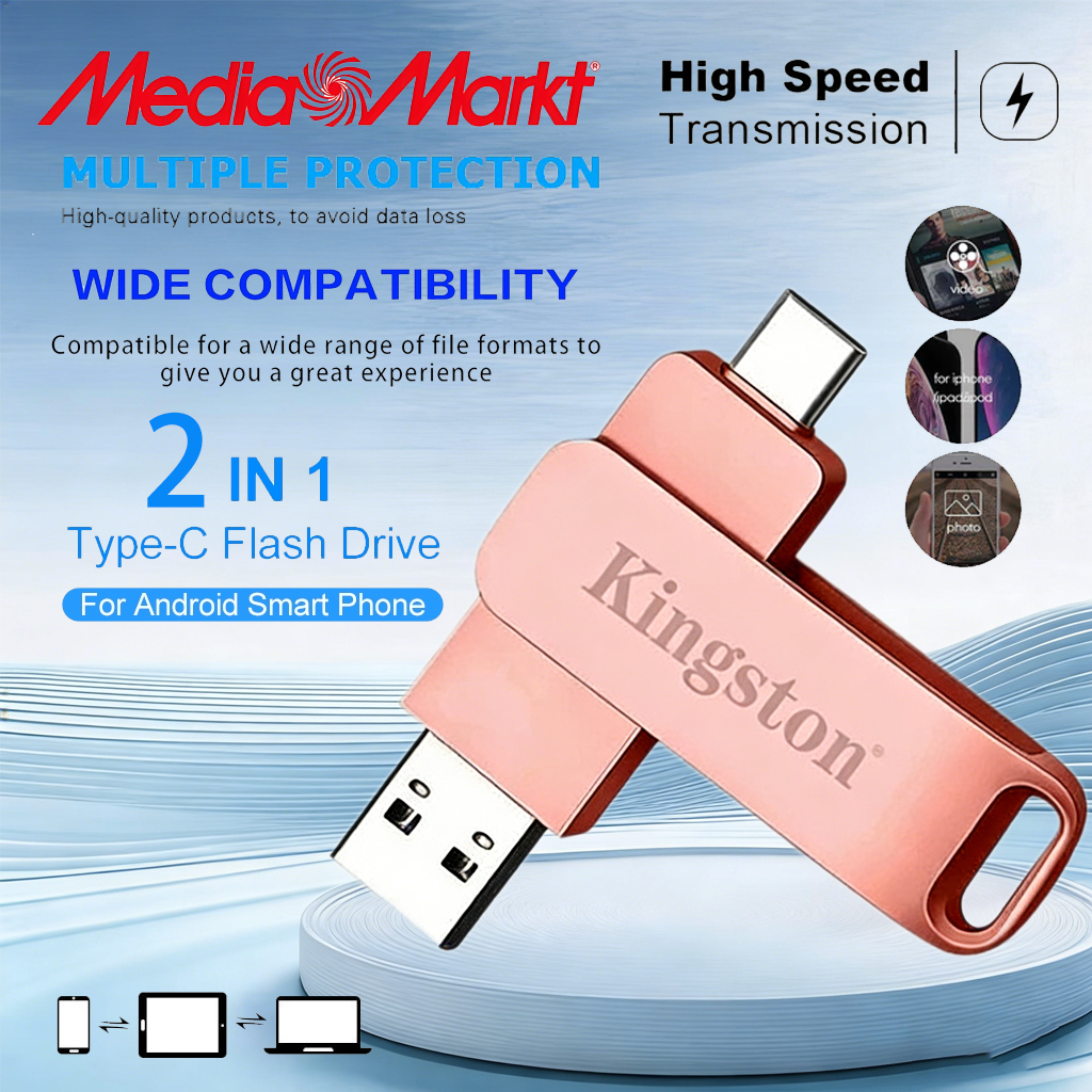 【รับประกัน 5 ปี】แฟลชไดรฟ์ Usb 3.2 1TB/2TB 2 in 1 OTG Kingston Flash Drive แฟลชไดรฟ์ U Disk ความเร็วสูง แฟลชไดร์ฟไอโฟน TypeC iP/Android(2TB 1TB)