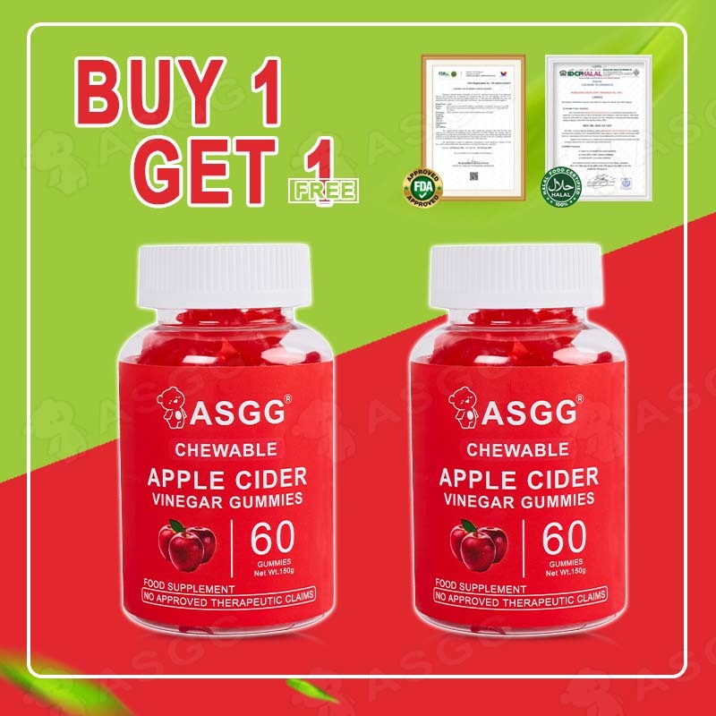 ASGG Apple Cider Vinegar Gummies Blood Sugar Support  Adults Only Natural Apple Flavor 60pcs