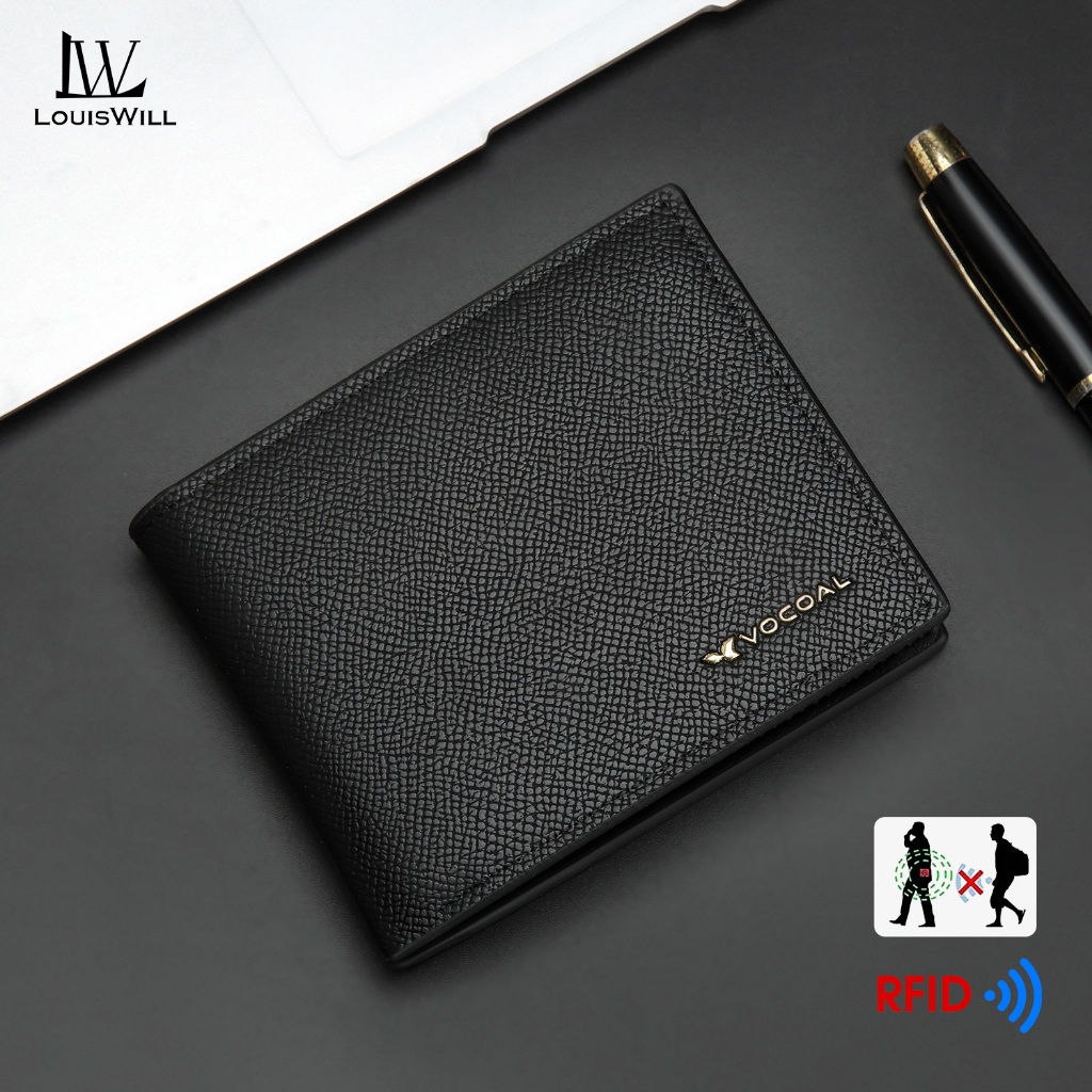Louiswill แฟชั่นกระเป๋าสตางค์สั้น RFID Anti Theft Brush Retro นุ่ม PU Multi-Card ตําแหน่ง Travel