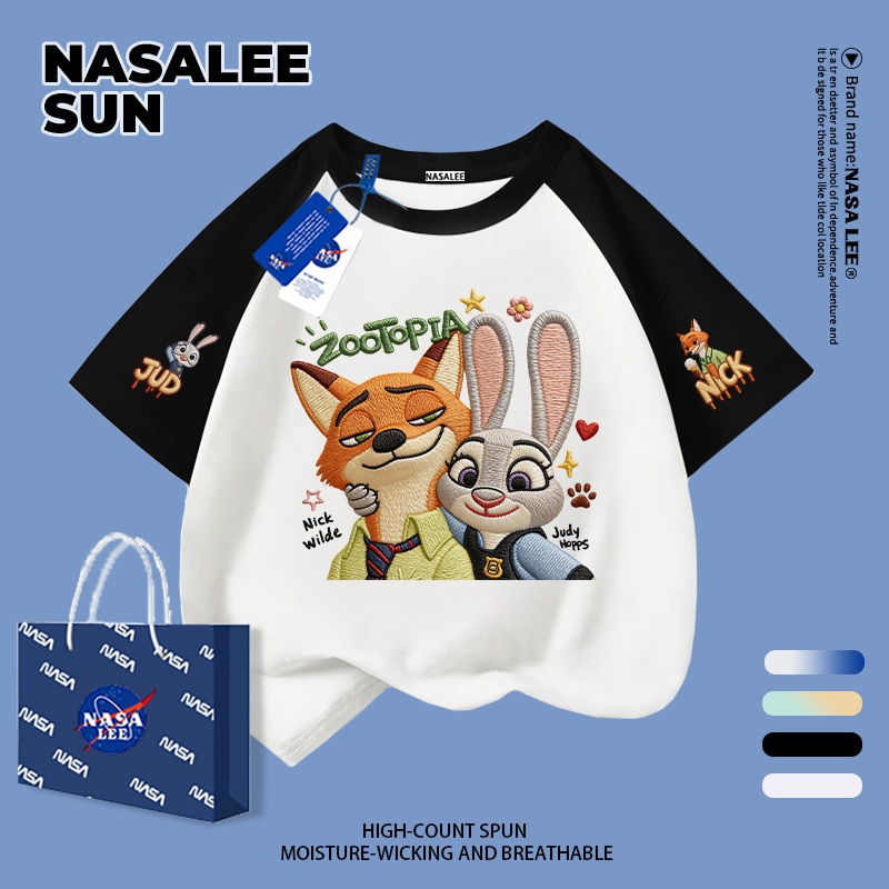 【จัดส่งจากกรุงเทพฯ】เสื้อแขนสั้นผ้าฝ้ายสีดำสลับขาว (แร็กแลน) สำหรับเด็ก ลายสวนสัตว์การ์ตูนน่ารัก สนุกสนาน ใส่แล้วระบายอากาศดี เหมาะสำหรับหน้าร้อน เหมาะสำหรับเด็กอายุ 3-16 ปี ทั้งชายและหญิง