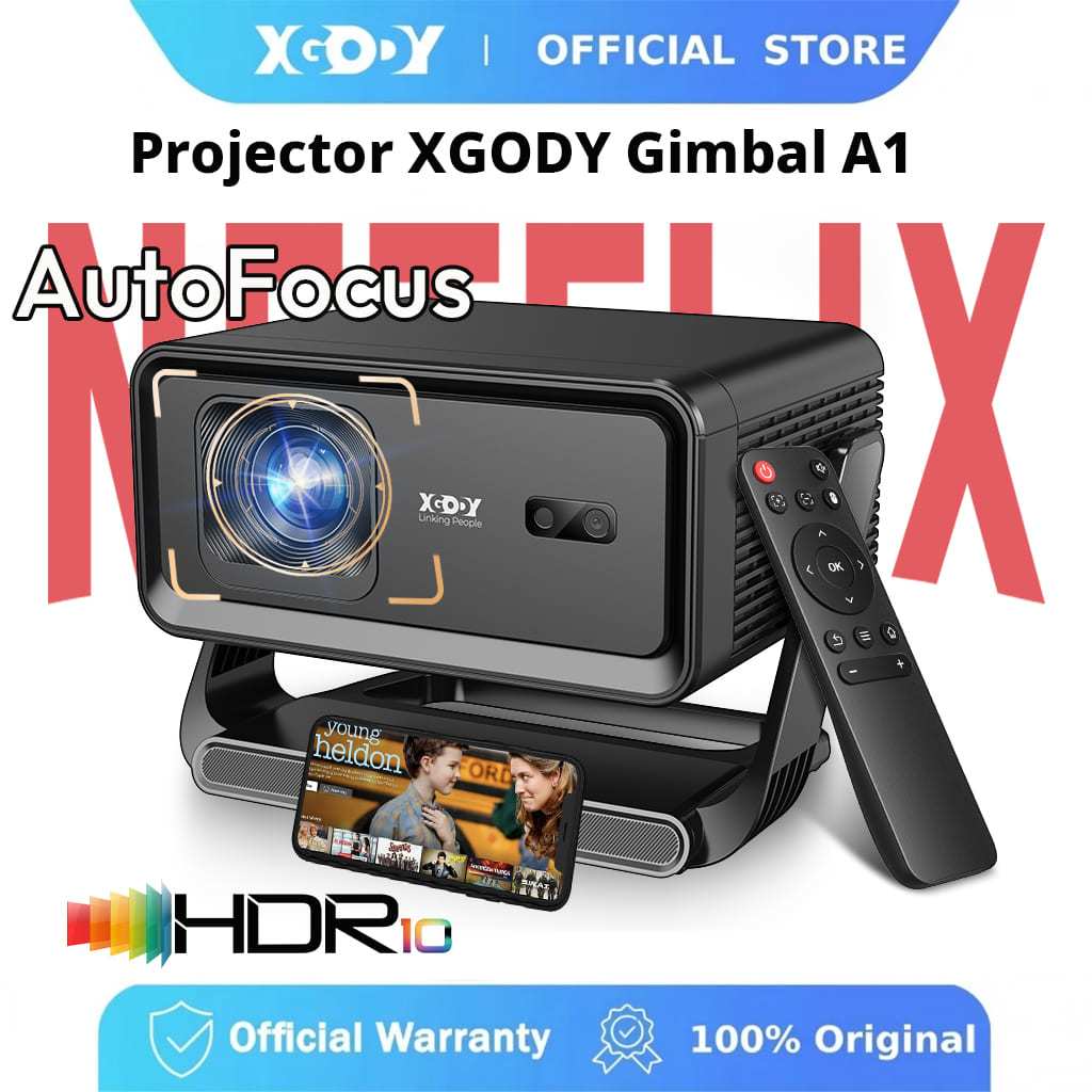 XGODY โปรเจคเตอร์ Gimbal A1 พกพา 400 ANSI โฟกัสอัตโนมัติ Android 14.0 1+16GB อัพเกรดใหม่