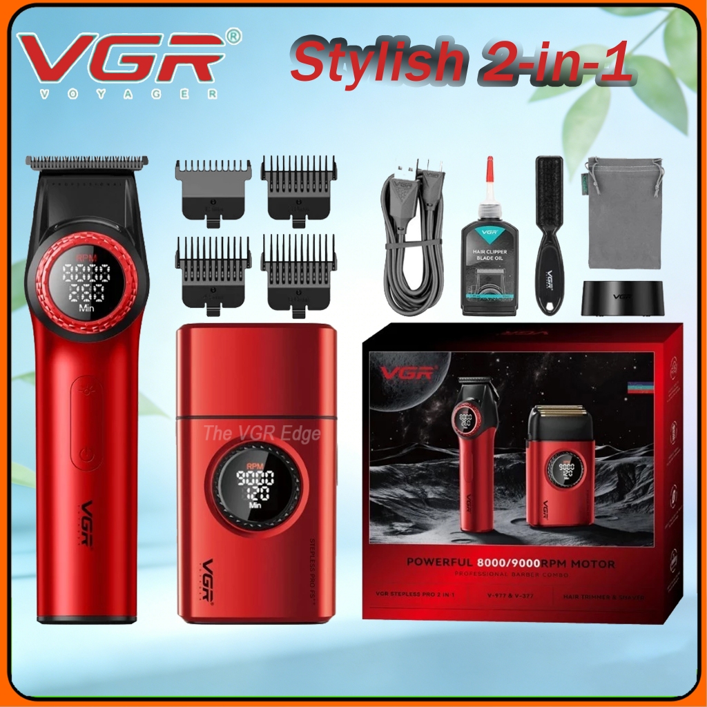 VGR V-977 & V-377 Professional Barber Series Trimmer & Shaver Combo | มอเตอร์ 9000 RPM, การควบคุม 21