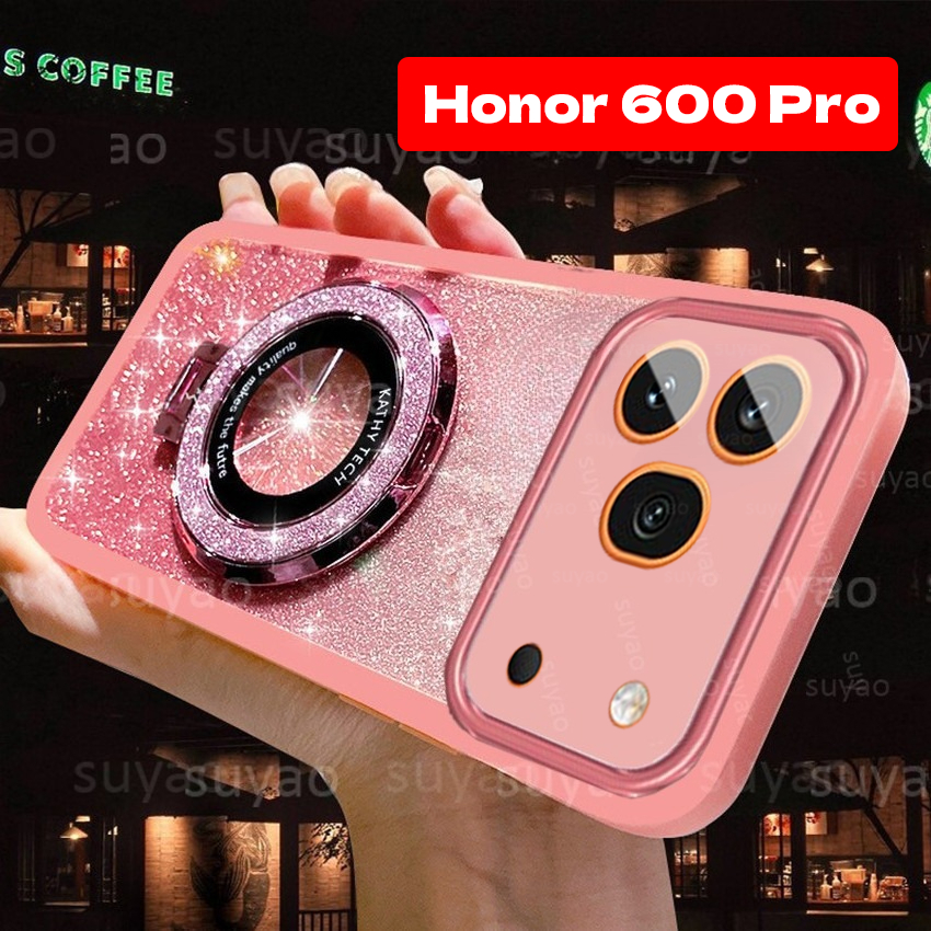 สําหรับHonor 600Pro 600 Pro 2026 เคสโทรศัพท์Blingผู้ถือแหวนปลอกแม่เหล็กHonor600Pro Honor600 Lite Glitter Rugger TPUหรูหราน่ารักสาวSlim Soft ShockProofเต็มเปลือกปกหลัง