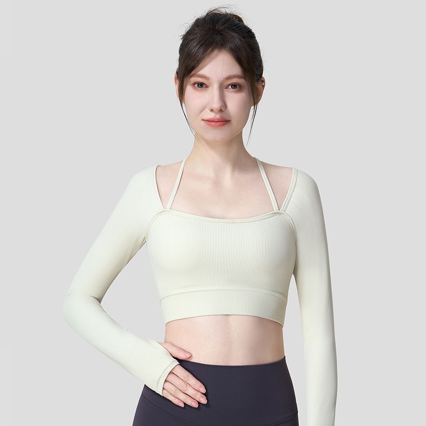 CamisoleRibbedแขนยาวสำหรับผู้หญิง สวมใส่ง่าย สไตล์SlimFit เหมาะสำหรับโยคะ พิลาทิส และวิ่ง