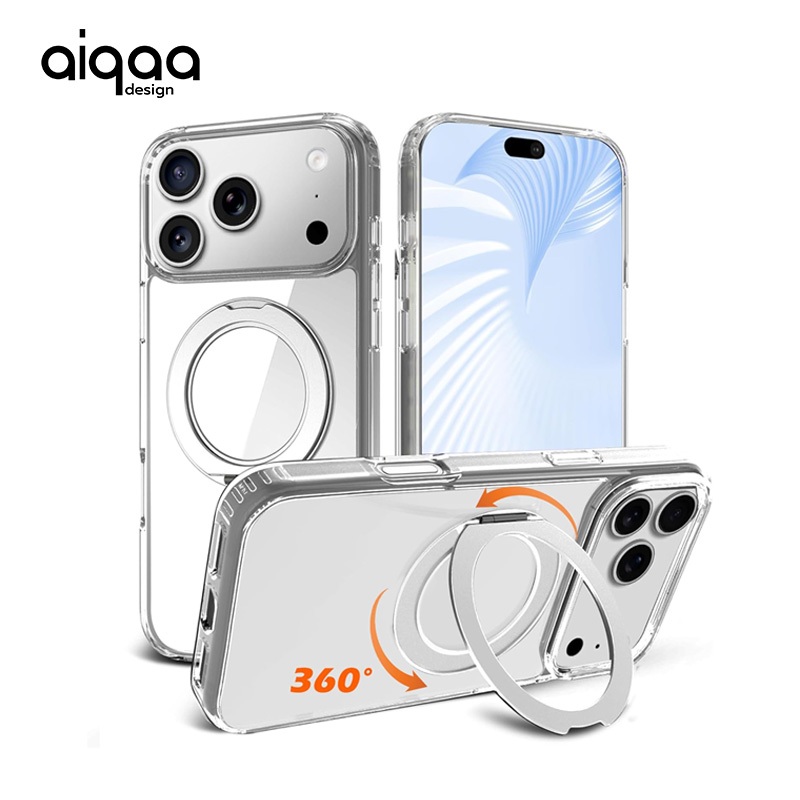 Aiqaa สําหรับ iPhone Case 17 16 15 14 13 12 11 Pro Max 17/16e 17Air Case พร้อมแม่เหล็ก 360° ขาตั้งแหวนเข้ากันได้กับคริสตัลใสกันกระแทกป้องกันโทรศัพท์ปกใส