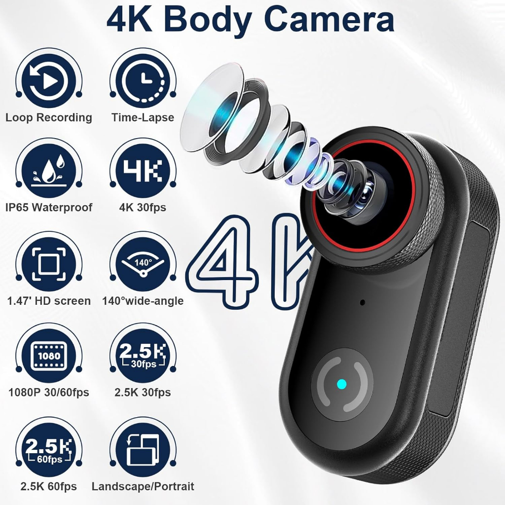 กล้องจิ๋ว 4K แบบพกพา Mini Body Camera ใส่ได้ กล้อง POV มีเสียง ติดแม่เหล็ก สำหรับ ขี่จักรยาน ท่องเที