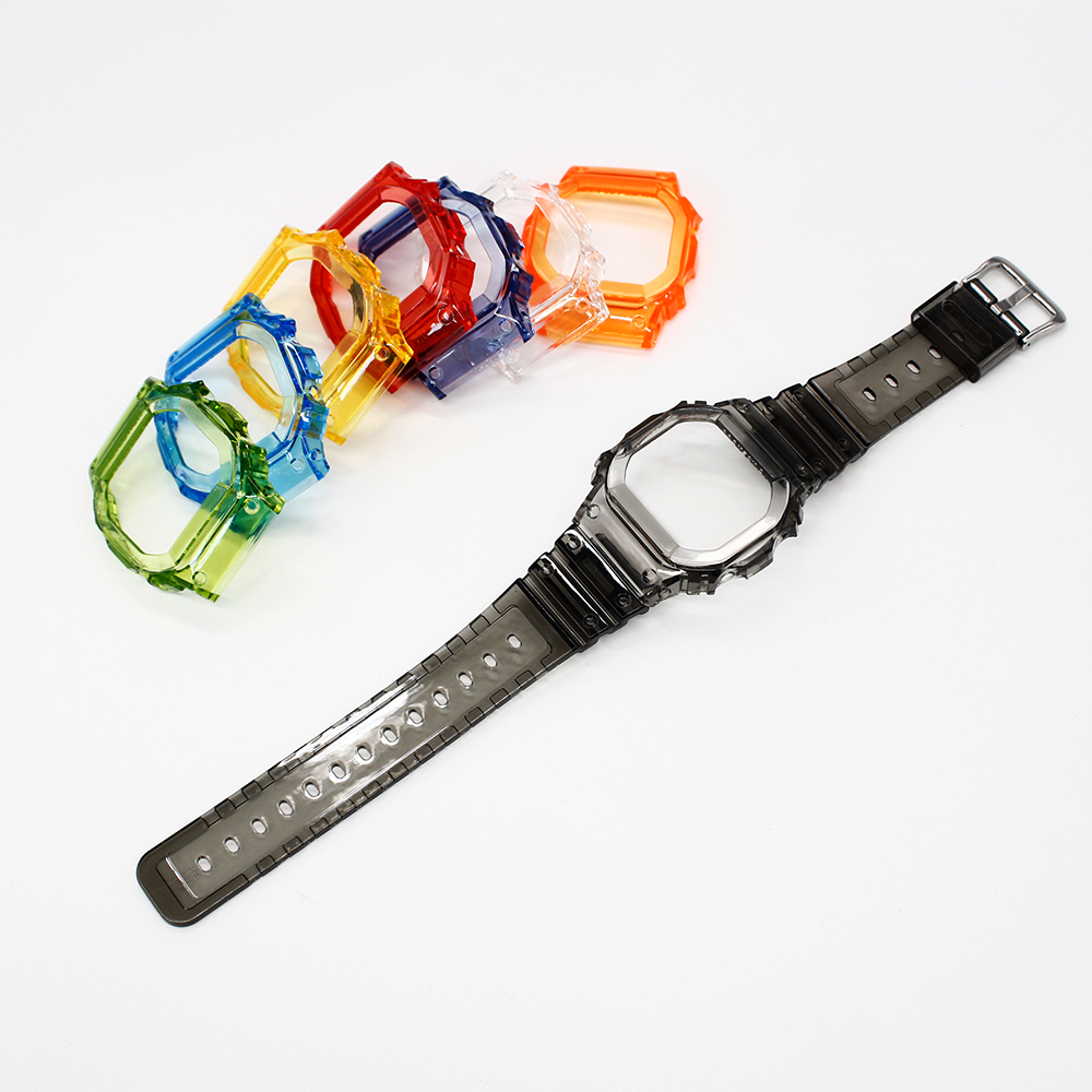 โปร่งใสสีสําหรับ DW5600 5000 5025 5030 / GW-B5600 / GWX-5600 สายนาฬิกากันน้ําและ Bezel พร้อมโลโก้