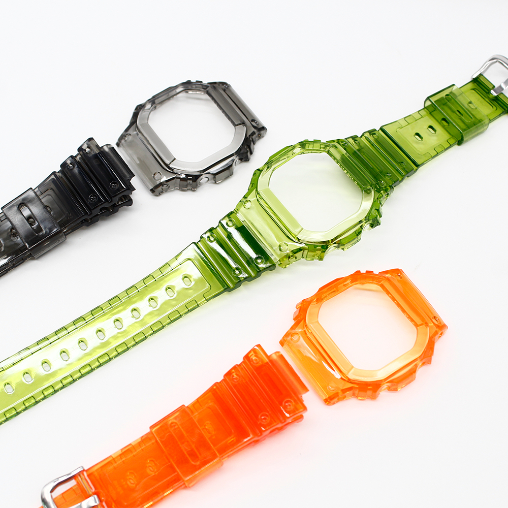 โปร่งใสสีสําหรับ DW5600 5000 5025 5030 / GW-B5600 / GWX-5600 สายนาฬิกากันน้ําและ Bezel พร้อมโลโก้