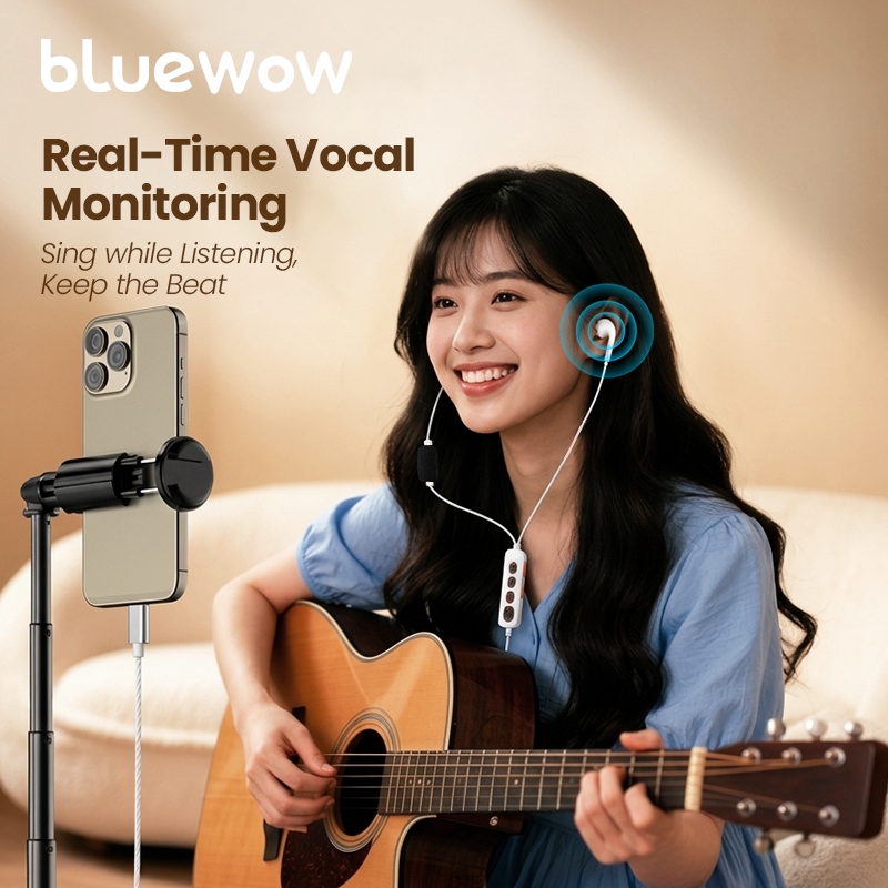 BlueWow H8 Type-C หูฟังหูฟังคาราโอเกะบลูทูธแบบมีสายพร้อมไมโครโฟนการ์ดเสียงในตัวเพลงไฮไฟสเตอริโอสําหรับร้องเพลง/เกม/สด