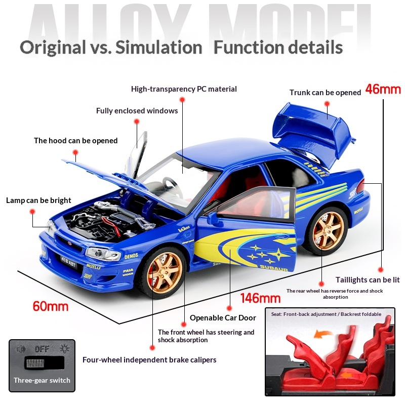 DL 1: 32 Subaru Impreza โลหะของเล่นรถDiecastรถสําหรับชายเด็กจําลองเสียงแสงของขวัญงานอดิเรกคอลเลกชัน