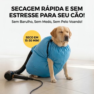 Saco Secador para Pet - Secagem Rápida 15-30min, Pelos Secos, Anti-Ansiedade, Para Cães e Gatos, Lavável, Reutilizável