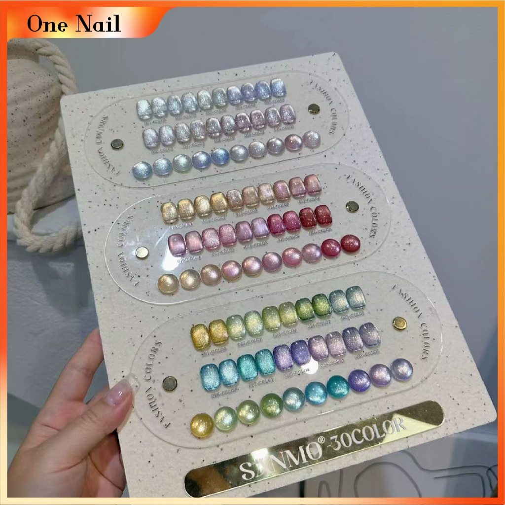 🇹🇭🇹🇭 Sanmo 30 สี Crystal Cats Eye Nails Set+ฟรี Swatch, หลอดไฟเล็ก, Silk Glass Bead Cats Eye Nail Polish Glue, Eye Colourful Cats Eye, Popular Must-Have Nails Set