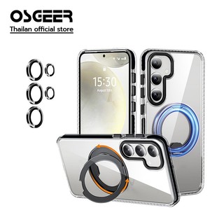 OSGEER สําหรับ Samsung Galaxy S26 S25 S24 Ultra Case พร้อม 360°ขาตั้งวงแหวนแม่เหล็กหมุนได้ [การชาร์จแบบไร้สาย], ขาตั้งโทรศัพท์ขอบนิ่มแบบใสบาง, แบบใสและสีดํา