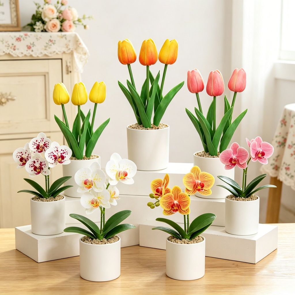 Creative จําลอง Phalaenopsis ดอกไม้ประดิษฐ์กระถาง Orchid Simple Home Tabletop Decor