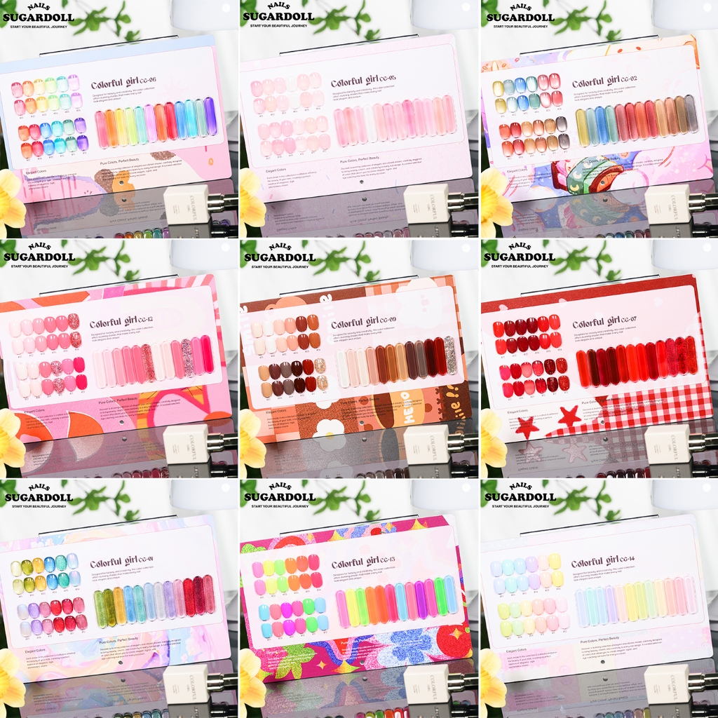 COLORFUL GIRL 12 สีพาสเทล | เจลแฟลช/แคทอาย/ไซรัป/พื้น/กลิตเตอร์ | แถมแผ่นสวATCHสี พร้อมส่ง