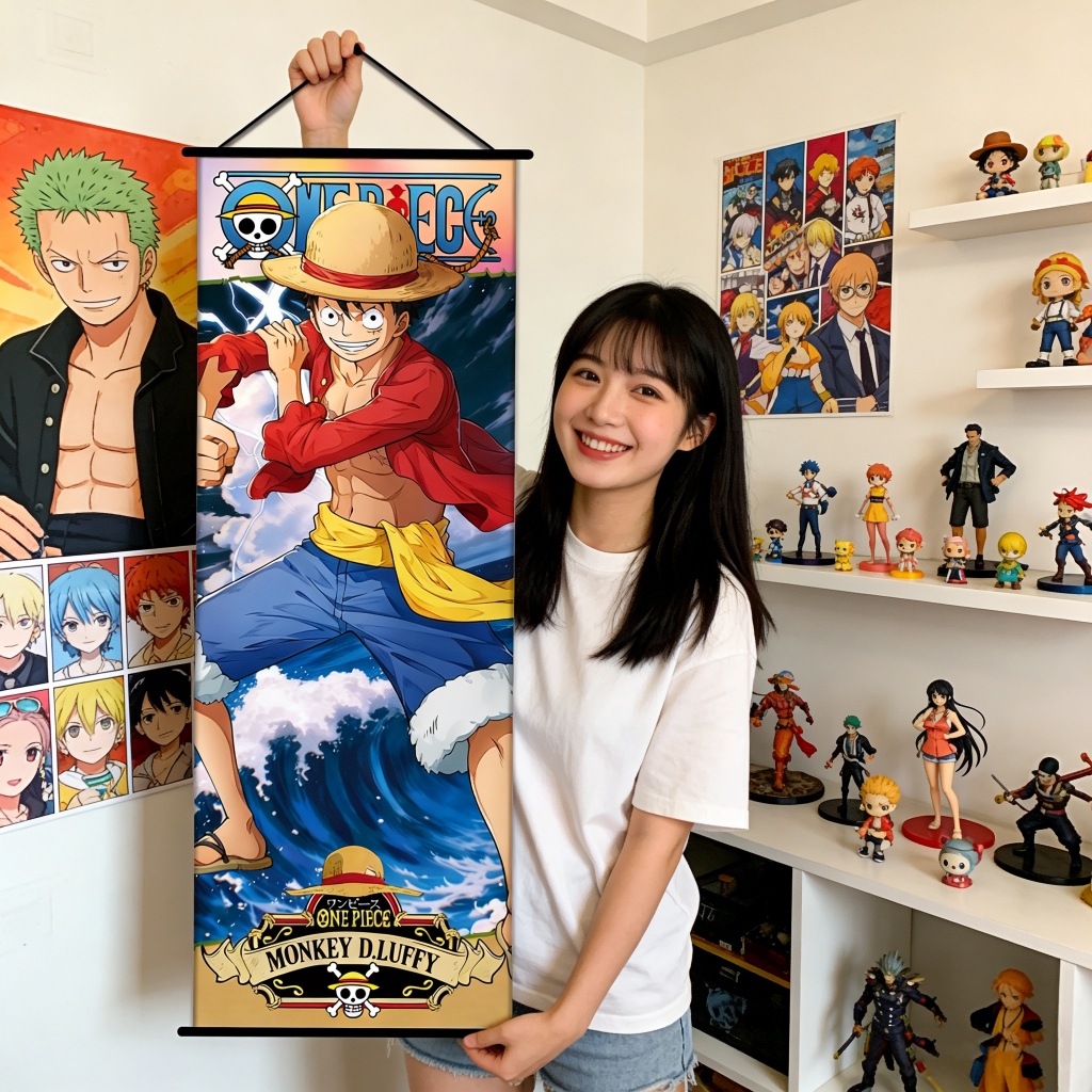 One Piece Luffy Wall Scroll โปสเตอร์อะนิเมะผ้าใบแขวนภาพวาดสําหรับห้อง