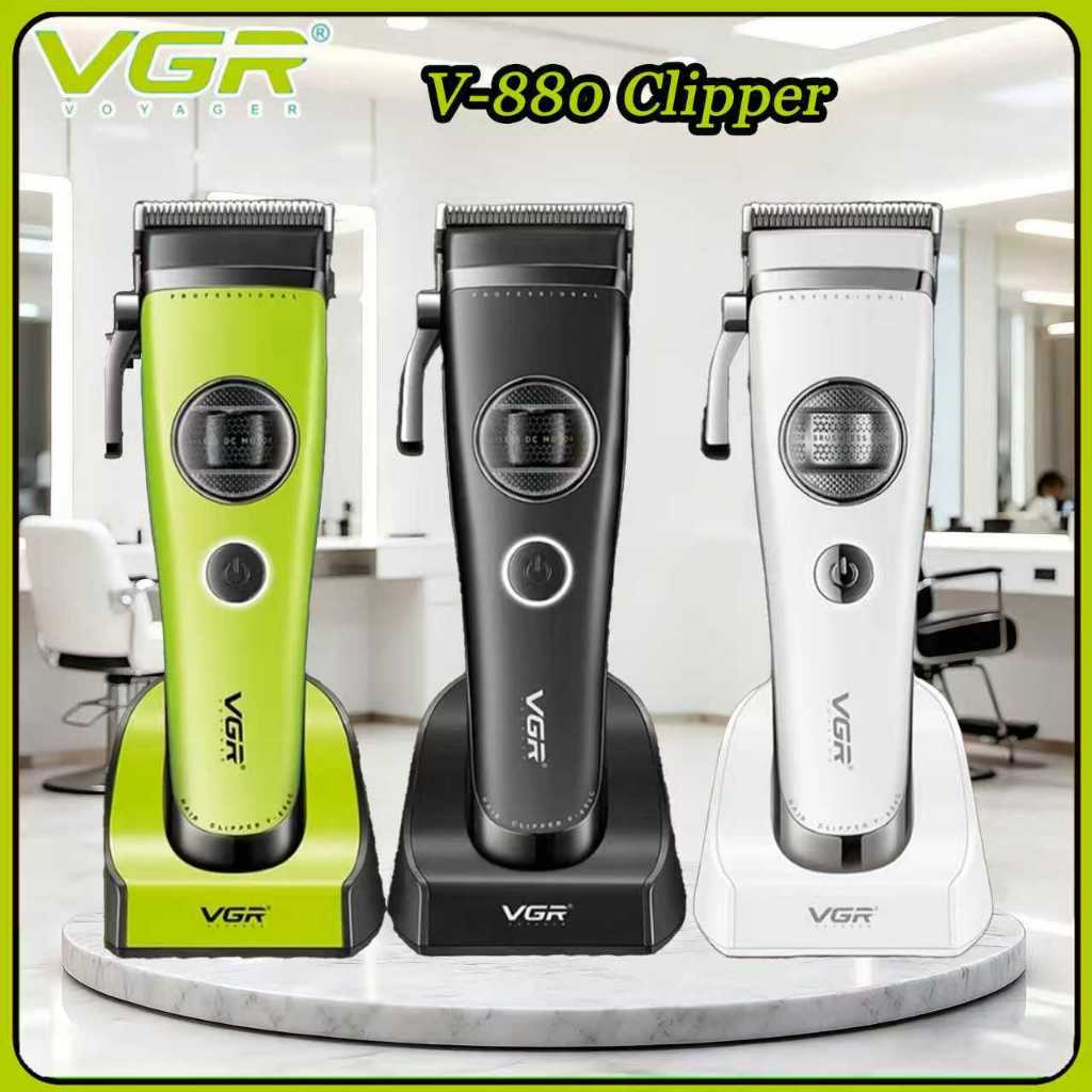 VGR V-880C ชุดกรรไกรตัดเล็บมอเตอร์หมุนที่มองเห็นได้แบบไม่มีแปรงใหม่, ปัตตาเลี่ยนผมมืออาชีพร้านทําผมอ