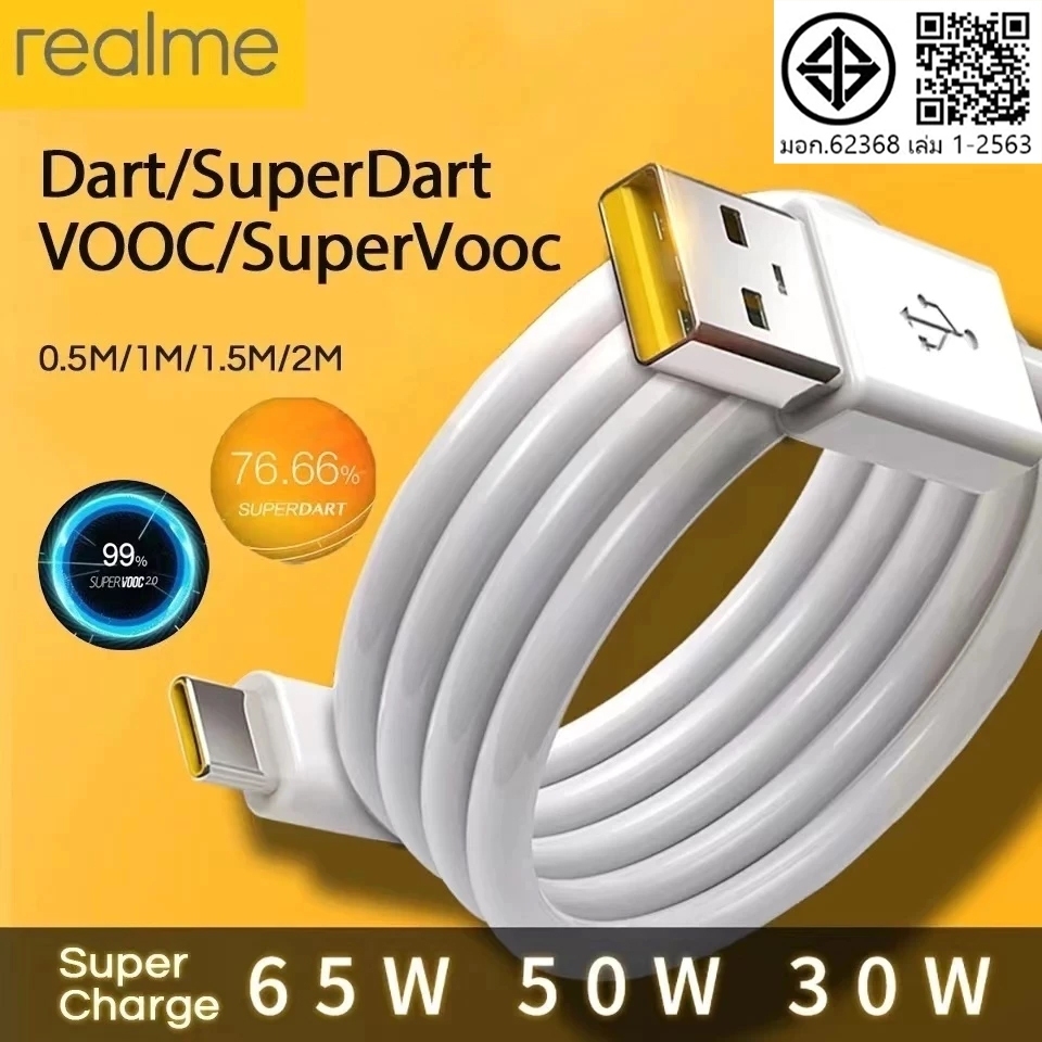 สายเคเบิลข้อมูล 65W 6A Type-C เหมาะสําหรับ Reno Series ของแท้ดั้งเดิม [หัวชาร์จ+สายชาร์จ]