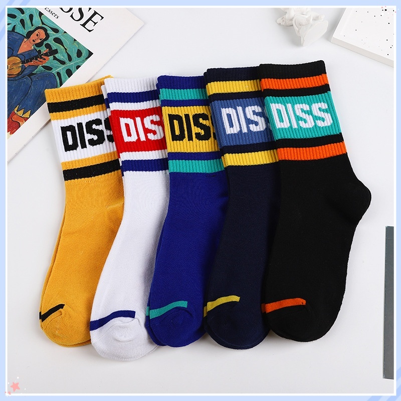 Men Men Letter Mid-Tube Socks Sports Running Basketball Socks Casual All-Match Pure Cotton Socks#ZH0