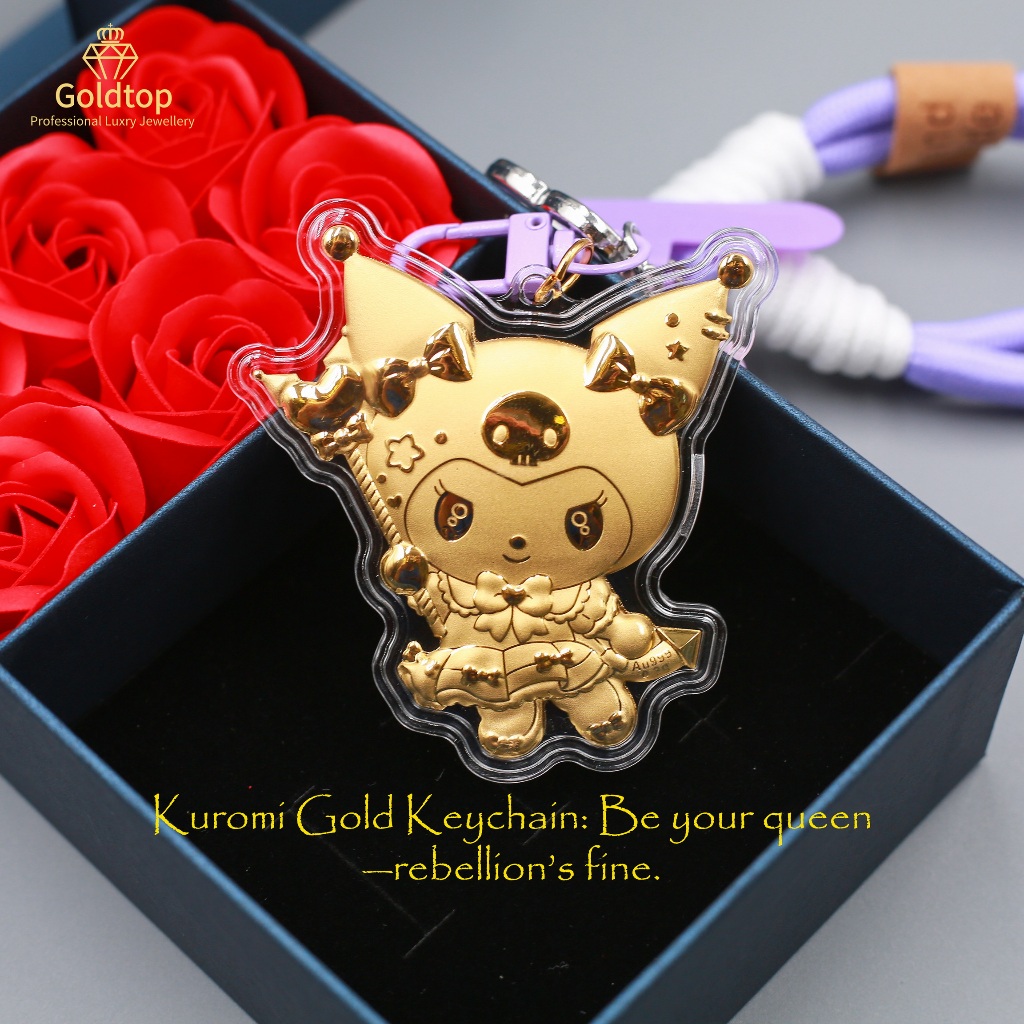 GoldtopLimited Edition 999 Pure Gold Kuromi พวงกุญแจ (0.3g)-Gold Bar-Rebellious Queen มา Alive