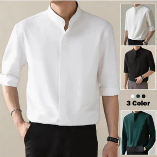 เสื้อเชิ้ตลําลอง คอตั้ง เข้ารูป แฟชั่นฤดูร้อน สําหรับผู้ชาย