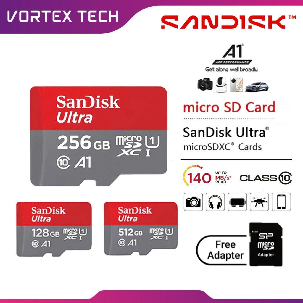 Sandisk Ultra Micro SDCard 128GB/256GB/512GB(140MB/s,)Class10 A1 (SDSQUAB)เมมโมรี่การ์ด TF Card แท๊บเล็ต Tablet
