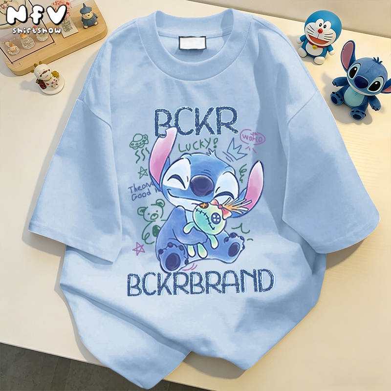 ส่งจากไทย✨พร้อมส่ง เสื้อยืดคอกลม stitch ผ้าฝ้าย แขนสั้น โอเวอร์ไซซ์ ใส่สบาย ลวดลายตัวการ์ตูน 100% Cotton YG65