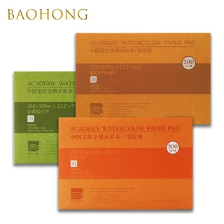BaoHong ศิลปินกระดาษสีน้ำ 300g ผ้าฝ้าย 100% 20 แผ่น Professional หนังสือสีน้ำ/Sketchbook สำหรับอุปกรณ์ศิลปะการวาดภาพ
