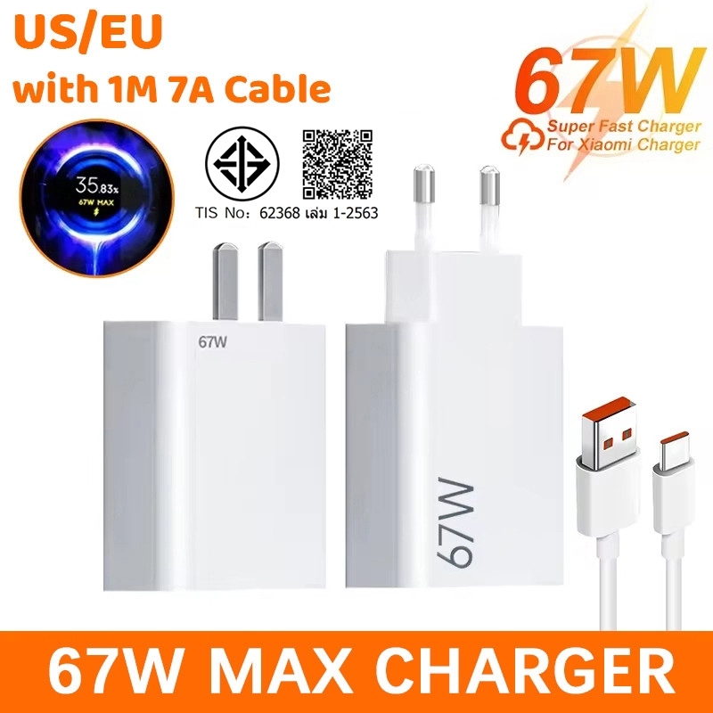 67W EU MAX Fast Charger 6A MAX USB to Type-C Data Cable สําหรับสมาร์ทโฟน Type-C (12/11T/11T Pro/X3/F