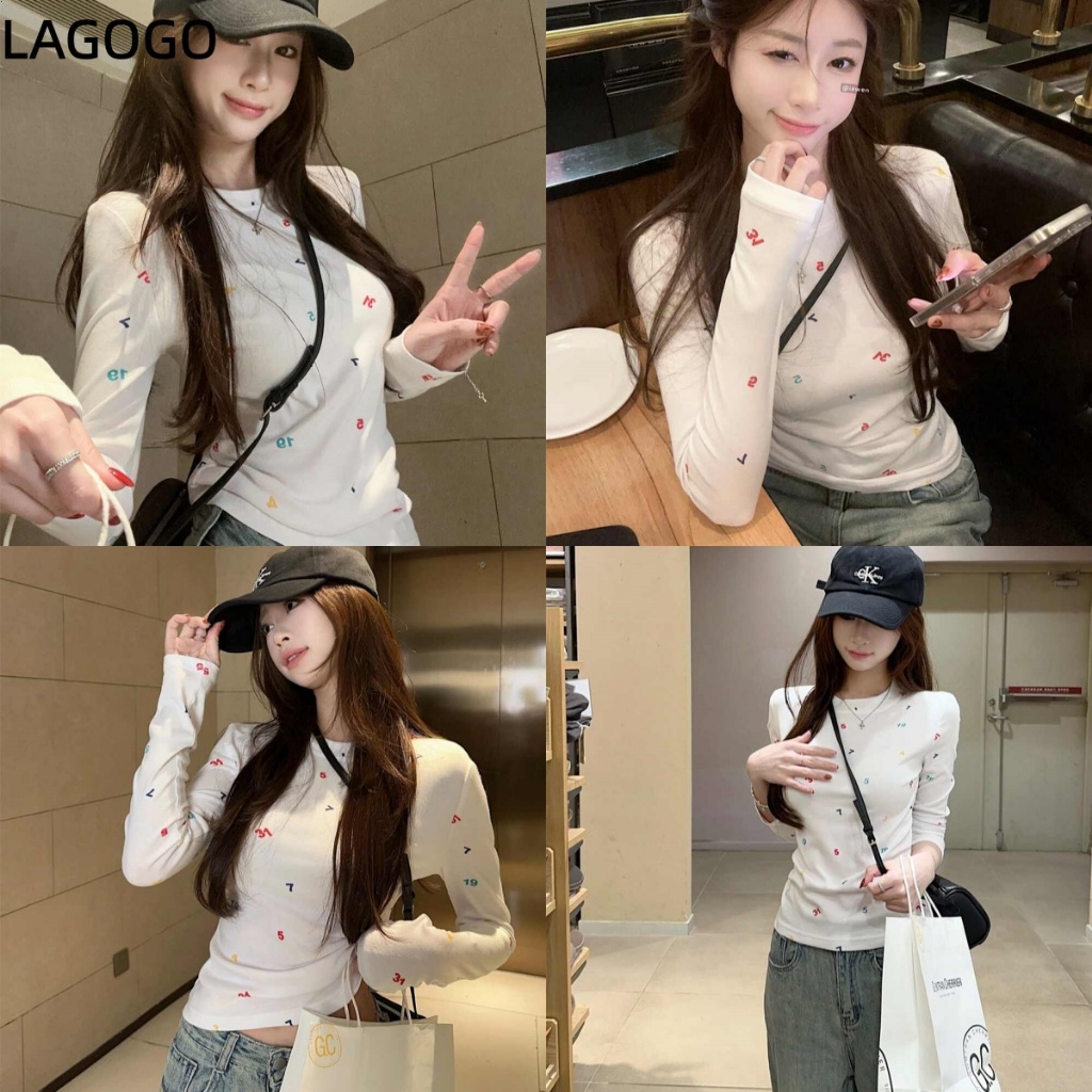 คอกลมSlim-fit Bottoming เสื้อแขนยาวยืดผู้หญิงสไตล์ใหม่ การพิมพ์ดิจิตอล เหมาะสำหรับสวมใส่วันdaily – โปรปัง