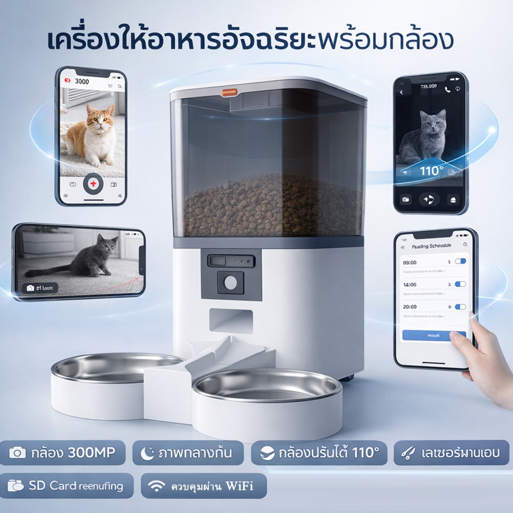 5-7 ลิตร Tuya เครื่องป้อนสุนัขแมวอัตโนมัติอัจฉริยะพร้อม wifi รีโมทคอนโทรลวิดีโอเครื่องป้อนอัจฉริยะปลอดภัย