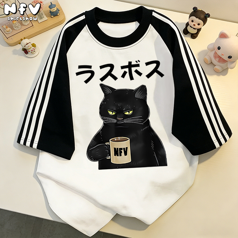 【จัดส่งตลอด 24 ชั่วโมง】NFV ใหม่ล่าสุด แฟชั่นเกาหลี เสื้อยืดเปล่า ลายแมวตัวน้อยสีดำ ผ้าหนายับยากรีดง่าย ผ้าฝ้าย YG1184