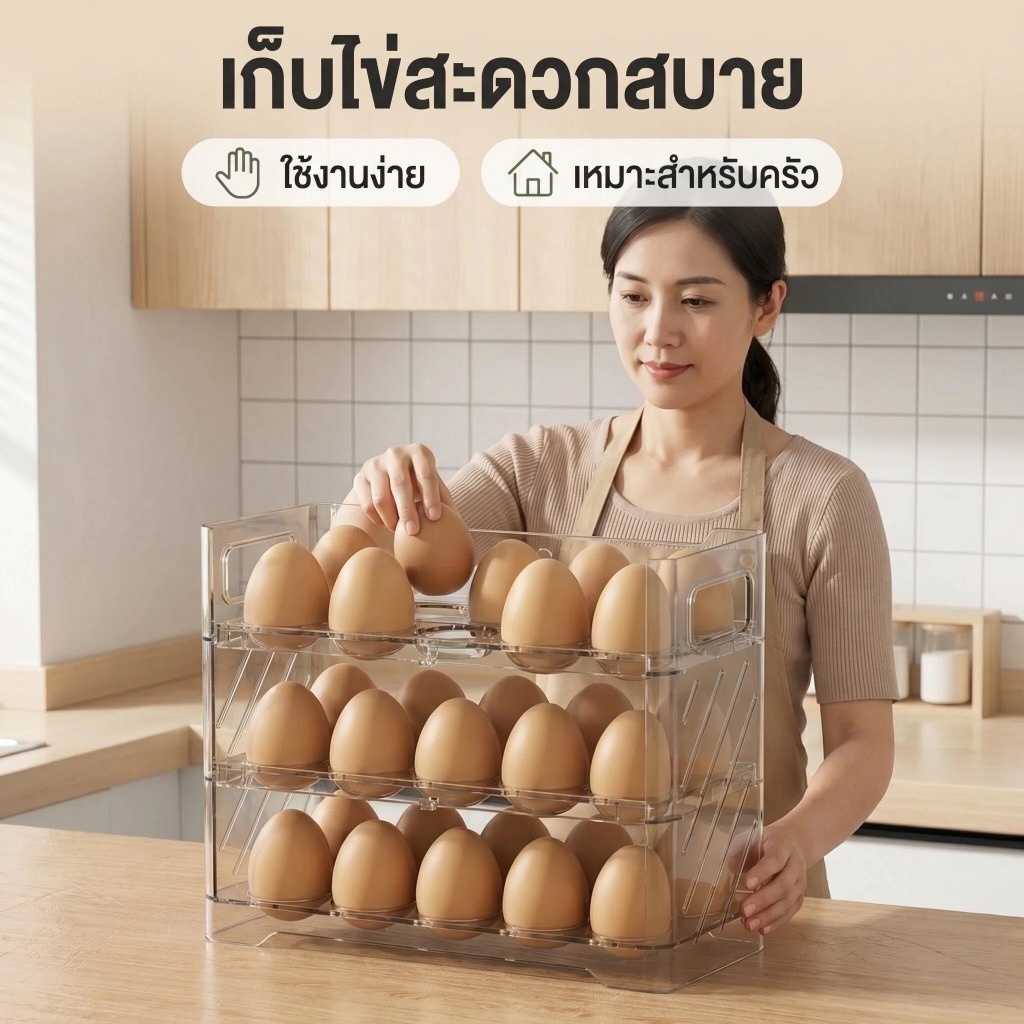 กล่องเก็บไข่วางซ้อนกันได้ใช้เก็บไข่สามารถใส่ตู้เย็นกล่องไข่สามชั้นความจุเป็น 30 ชิ้น