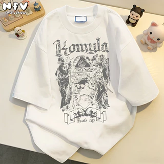[จัดส่งตลอด 24 ชั่วโมง]✨NFV เสื้อยืดผ้าฝ้ายแขนสั้น สไตล์อเมริกันดาร์ก ลายหัวกะโหลก ฮิปฮอป สตรีทเท่ๆ YG827