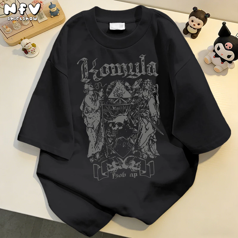 [จัดส่งตลอด 24 ชั่วโมง]✨NFV เสื้อยืดผ้าฝ้ายแขนสั้น สไตล์อเมริกันดาร์ก ลายหัวกะโหลก ฮิปฮอป สตรีทเท่ๆ YG827
