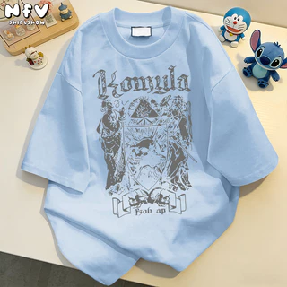 [จัดส่งตลอด 24 ชั่วโมง]✨NFV เสื้อยืดผ้าฝ้ายแขนสั้น สไตล์อเมริกันดาร์ก ลายหัวกะโหลก ฮิปฮอป สตรีทเท่ๆ YG827