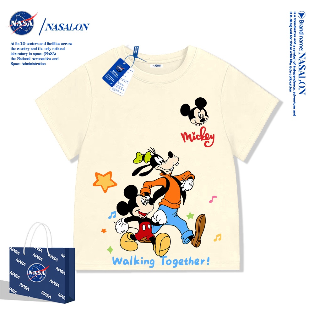 NASA เสื้อยืดแขนสั้นเด็ก ผ้าฝ้าย 100% เสื้อเด็กผู้ชาย ลายการ์ตูนมิกกี้ นุ่มสบาย ระบายอากาศดี สำหรับเด็กอายุ 1-12 ปี