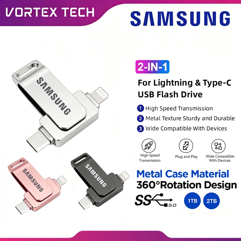 Samsung typec 2 in 1 โทรศัพท์มือถือ u Disk คุณภาพสูง 2TB Dual Drive Flash Memory USB ความเร็วสูง Pen