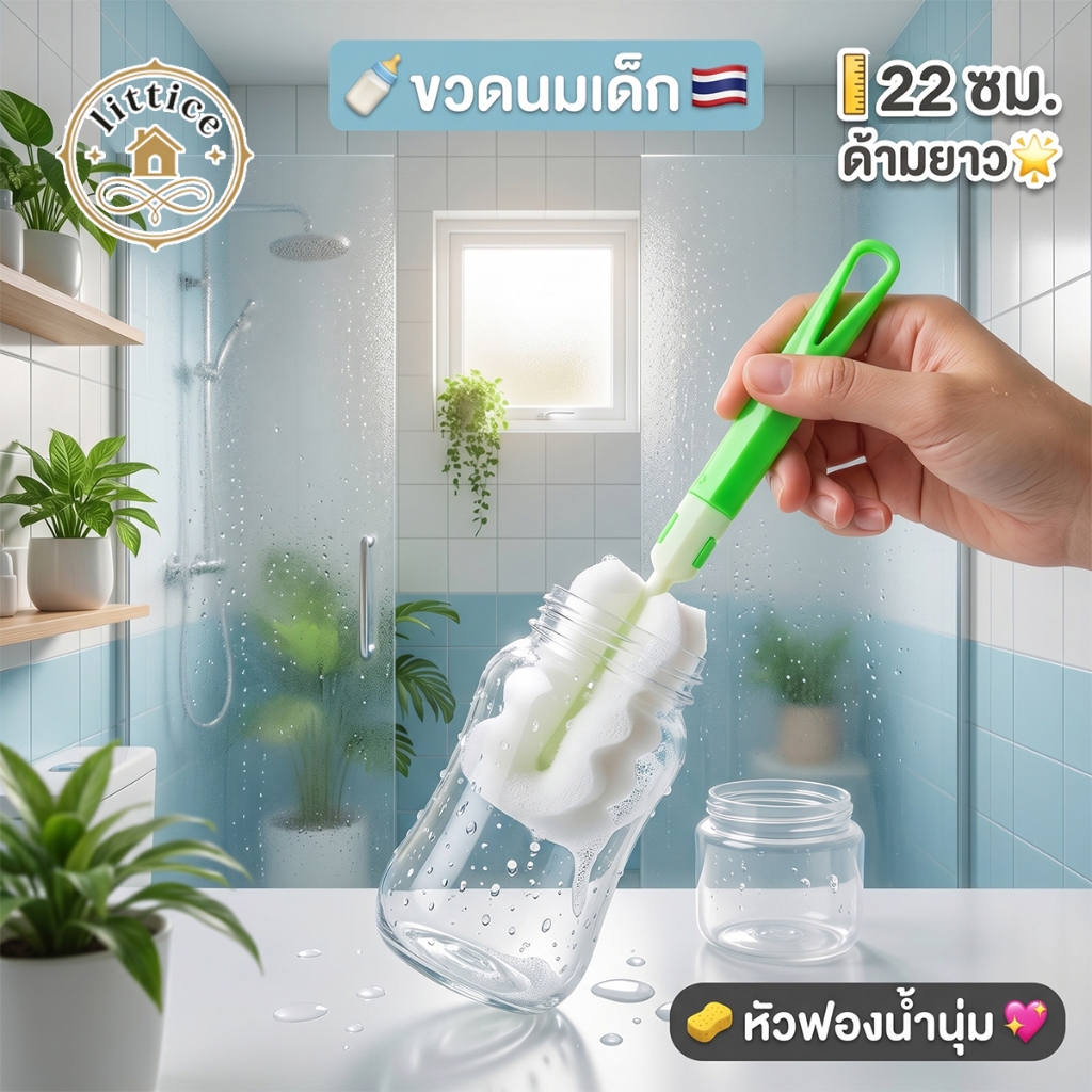 🧴 แปรงล้างขวดนมฟองน้ำ 3 ชิ้น ด้ามยาว 22 ซม. ถอดล้างได้ นุ่มไม่ขูดขีด | ชมพู/ฟ้า/เขียว | สำหรับคุณแม่ทารก