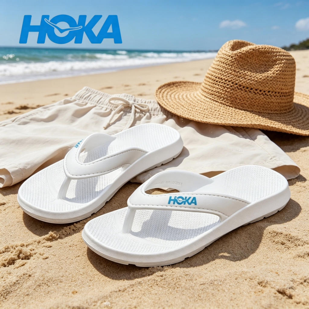 HOKA One One Flip Flops ผู้ชายผู้หญิง, รองเท้าแตะกีฬากันลื่น, รองเท้าแตะชายหาดกลางแจ้งพื้นนุ่ม