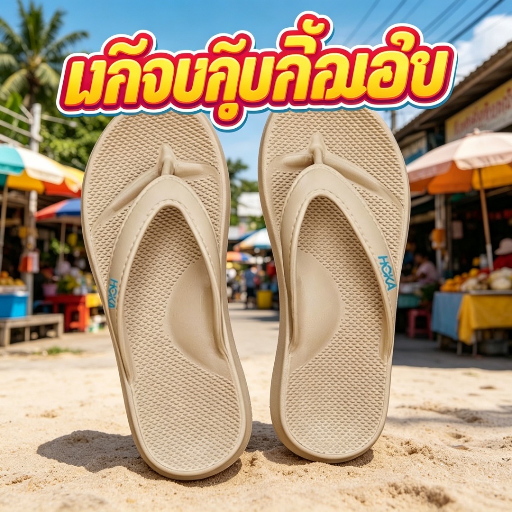 HOKA One One Flip Flops ผู้ชายผู้หญิง, รองเท้าแตะกีฬากันลื่น, รองเท้าแตะชายหาดกลางแจ้งพื้นนุ่ม
