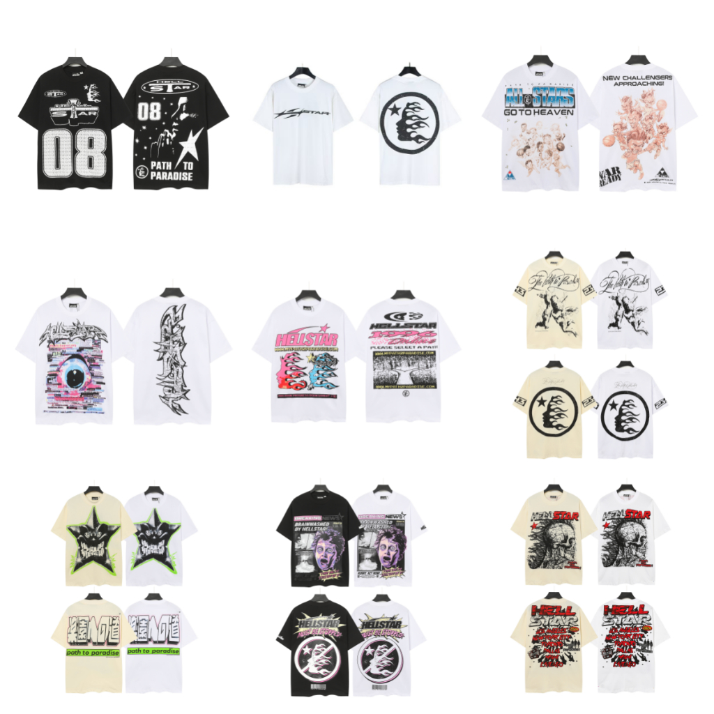 เสื้อยืดผ้าฝ้ายแขนสั้นทรงหลวม ซีซั่นใหม่Hellstar พรินต์ลายอักษรรอบคอดesign สไตล์High Street