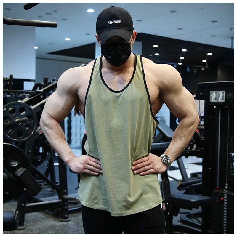 Men's Muscle Fitness Vest Cotton Striped Sports Running Training Gym Sleeveless Tank Top