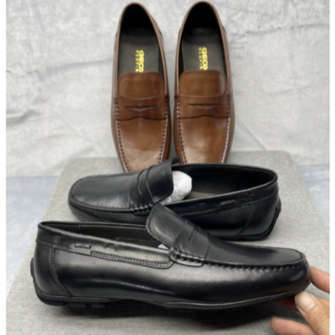 GEOX รองเท้าผู้ชายฤดูใบไม้ผลิ Low-Top ฝาครอบเท้าหนัง Breathable Casual Slip-On รองเท้าขี้เกียจรองเท้