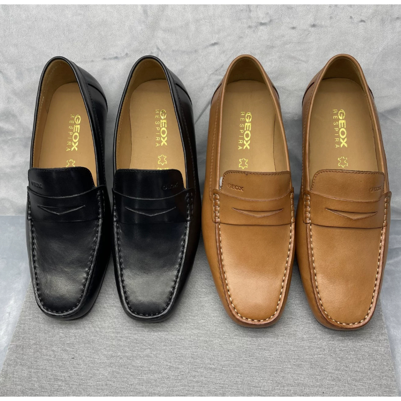 GEOX รองเท้าผู้ชายฤดูใบไม้ผลิ Low-Top ฝาครอบเท้าหนังแท้สบาย Breathable Casual Slip-On รองเท้าขี้เกีย